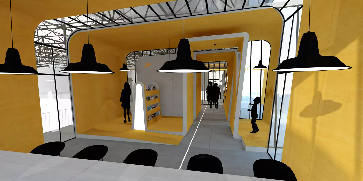 architecture interieur futuriste scupturale Boutique la Poste avec une architecture intérieur futuriste et sculpturale